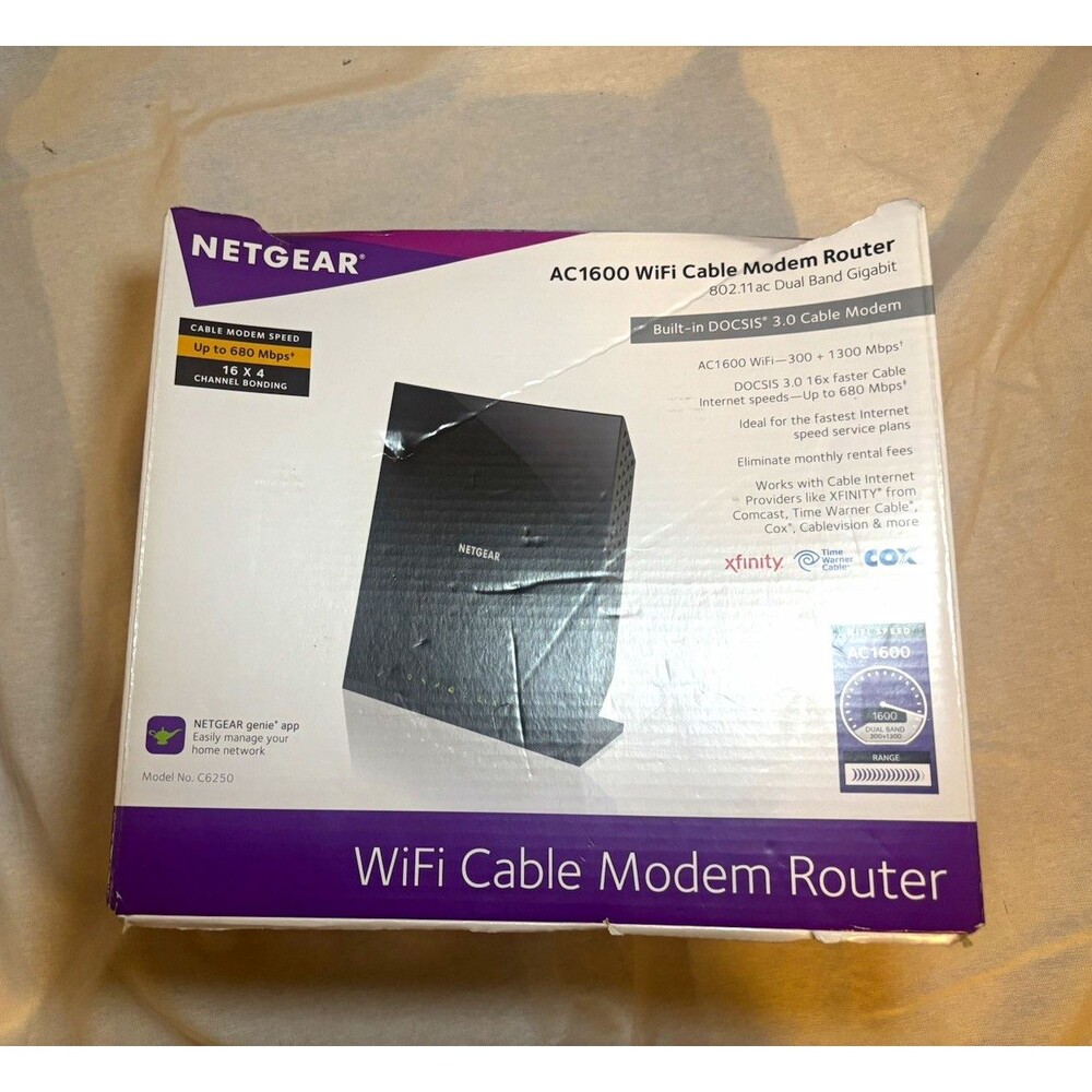 NETGEAR AC1600 Wi-Fi Cable Modem Router Combo C6250-100NAS DOCSIS 3.0 Open Box